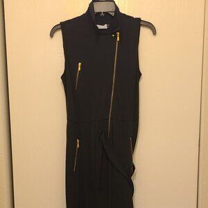 Women’s Calvin Klein Black, belted Short-sleeved Gold Zipper 1 Piece Cat suit